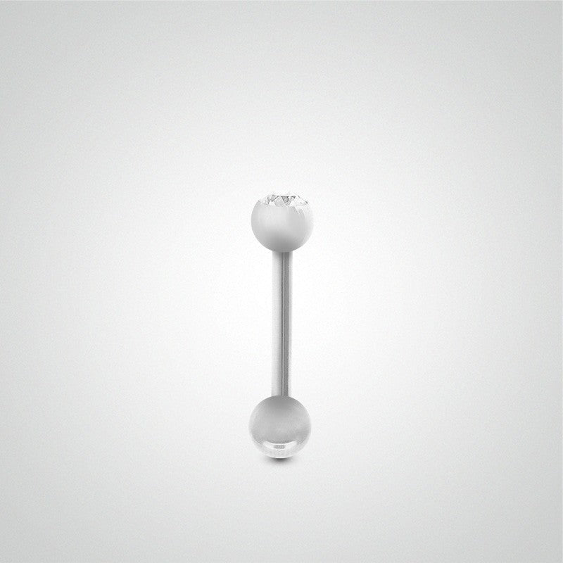White gold conch piercing with balls and white zircon