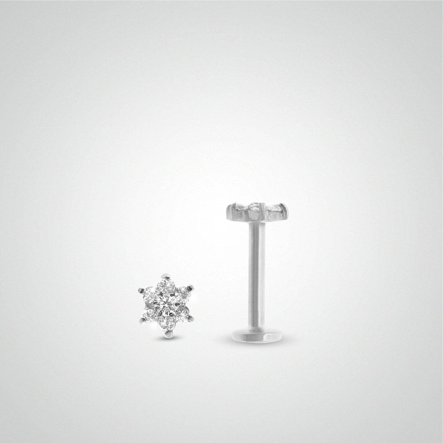 White gold flower conch piercing with white zircons (screwable)