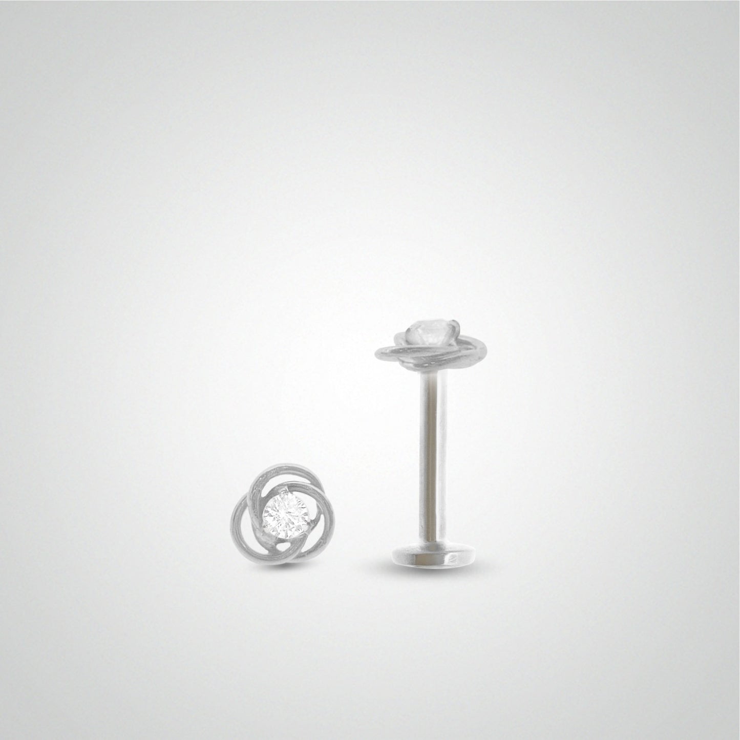 White gold conch piercing with rose and zircon (screwable)