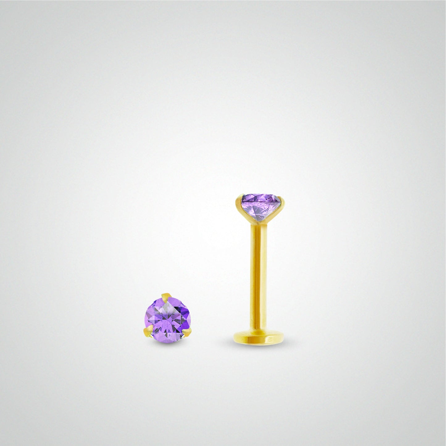 0.10 carat amethyst conch piercing in yellow gold (screwable)
