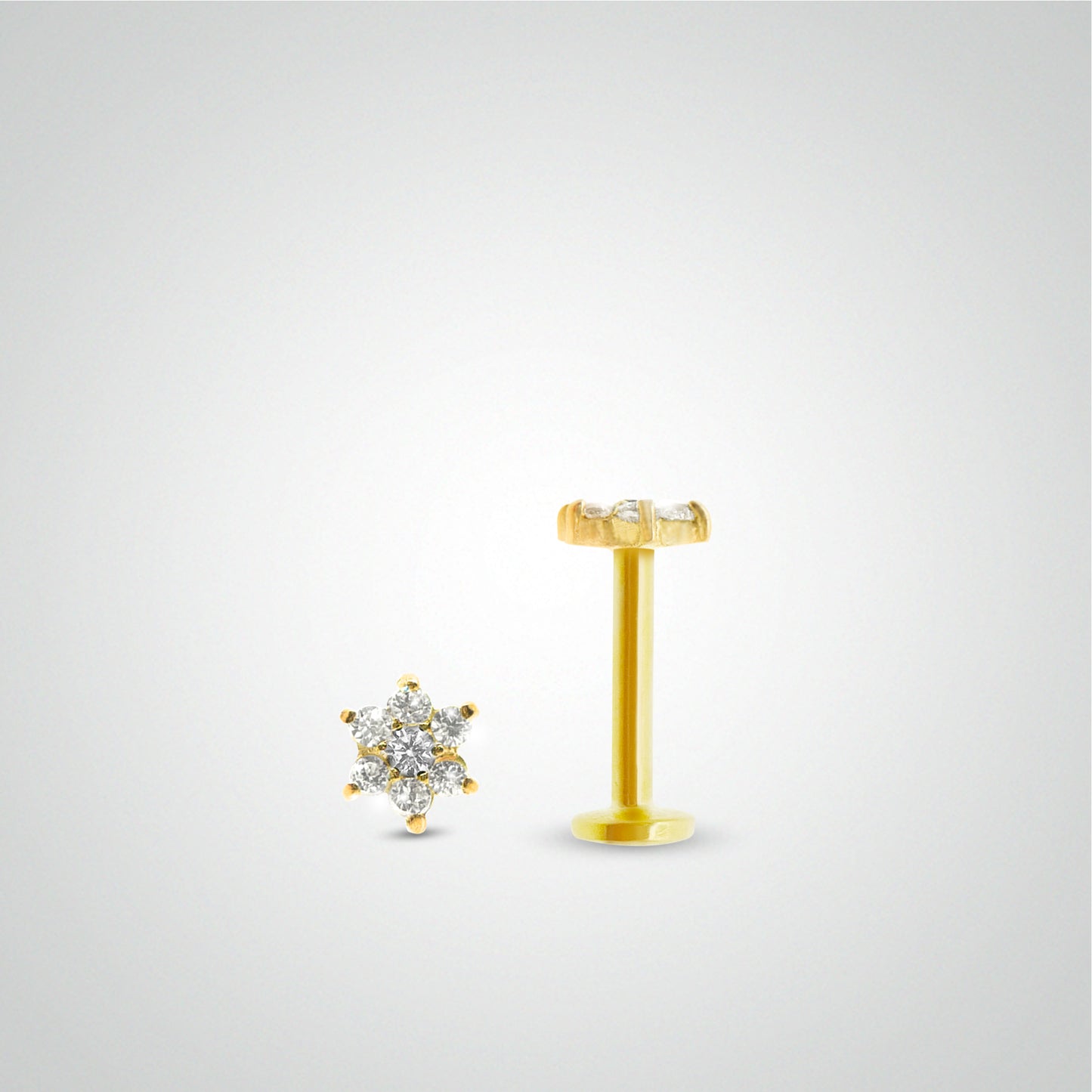 Yellow gold flower conch piercing with white zircons (screwable)