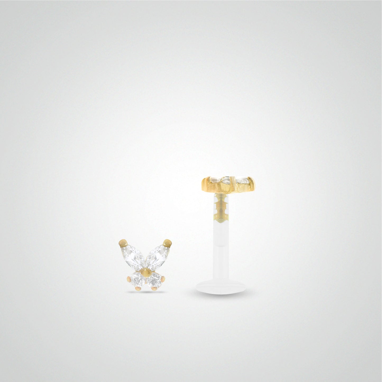 Piercing conch or jaune avec papillon et oxydes zirconium blancs