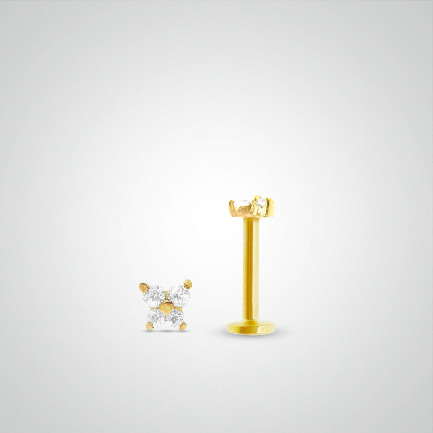 18k yellow gold conch piercing with butterfly and zircons (screwable)