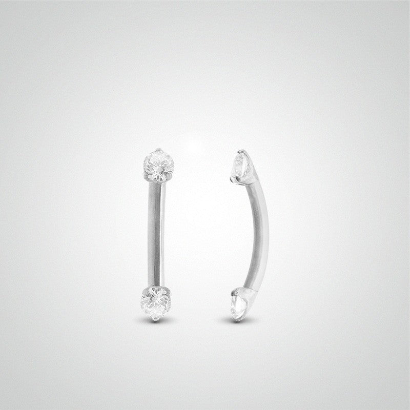 Piercing daith et rook or blanc avec deux zircons 2mm