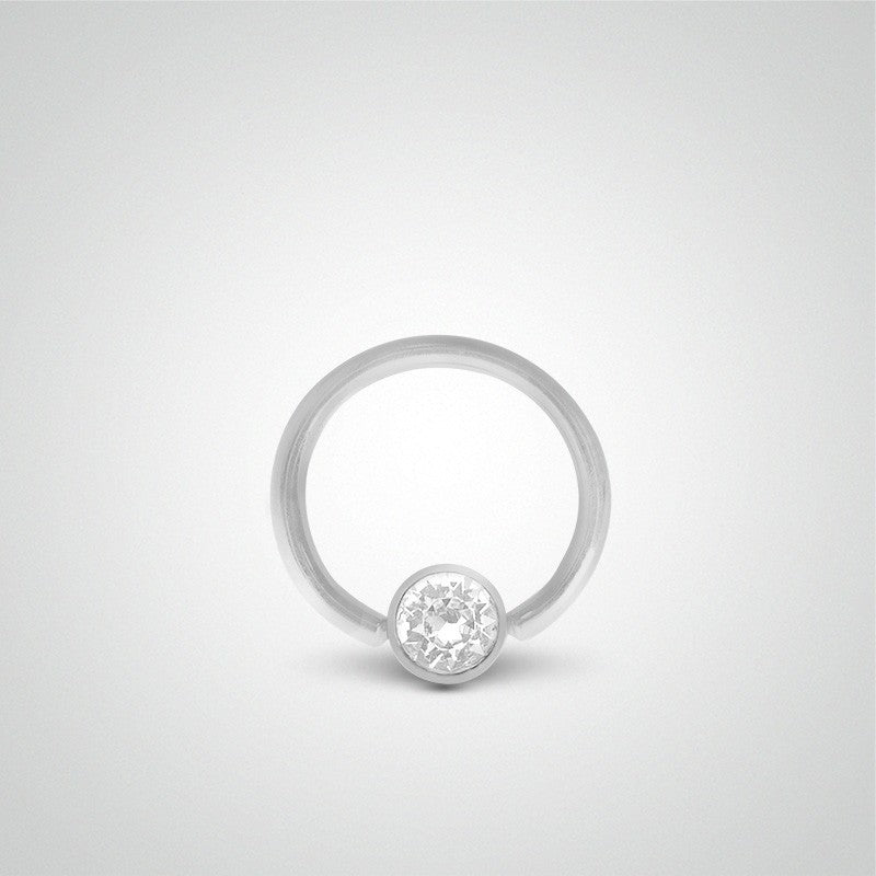 White gold rook/daith ring with ball and zirconium oxide (1.2mm)