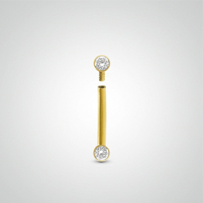 Piercing rook et daith or jaune avec deux zircons sertis