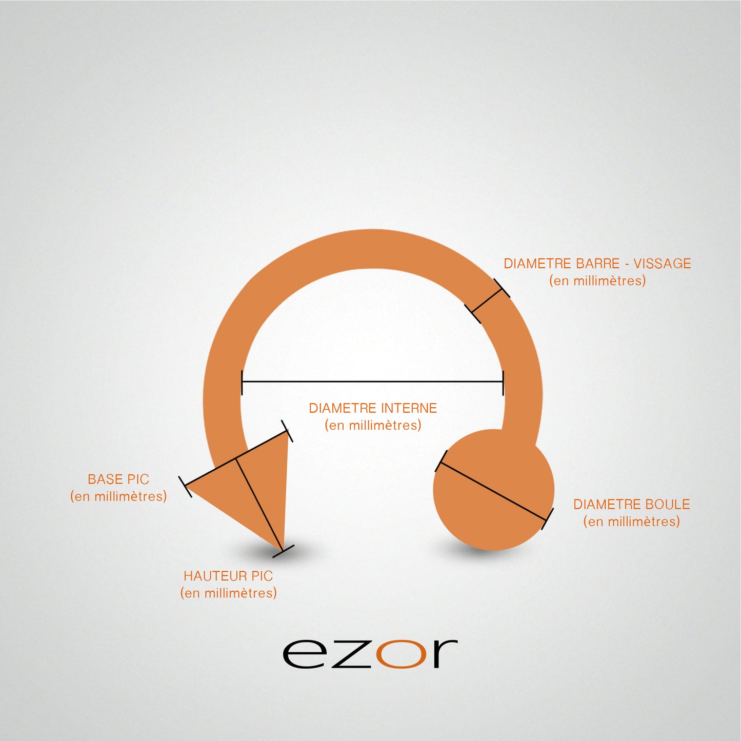 Piercing tragus en or jaune : fer à cheval avec boule et pic (1,2mm)