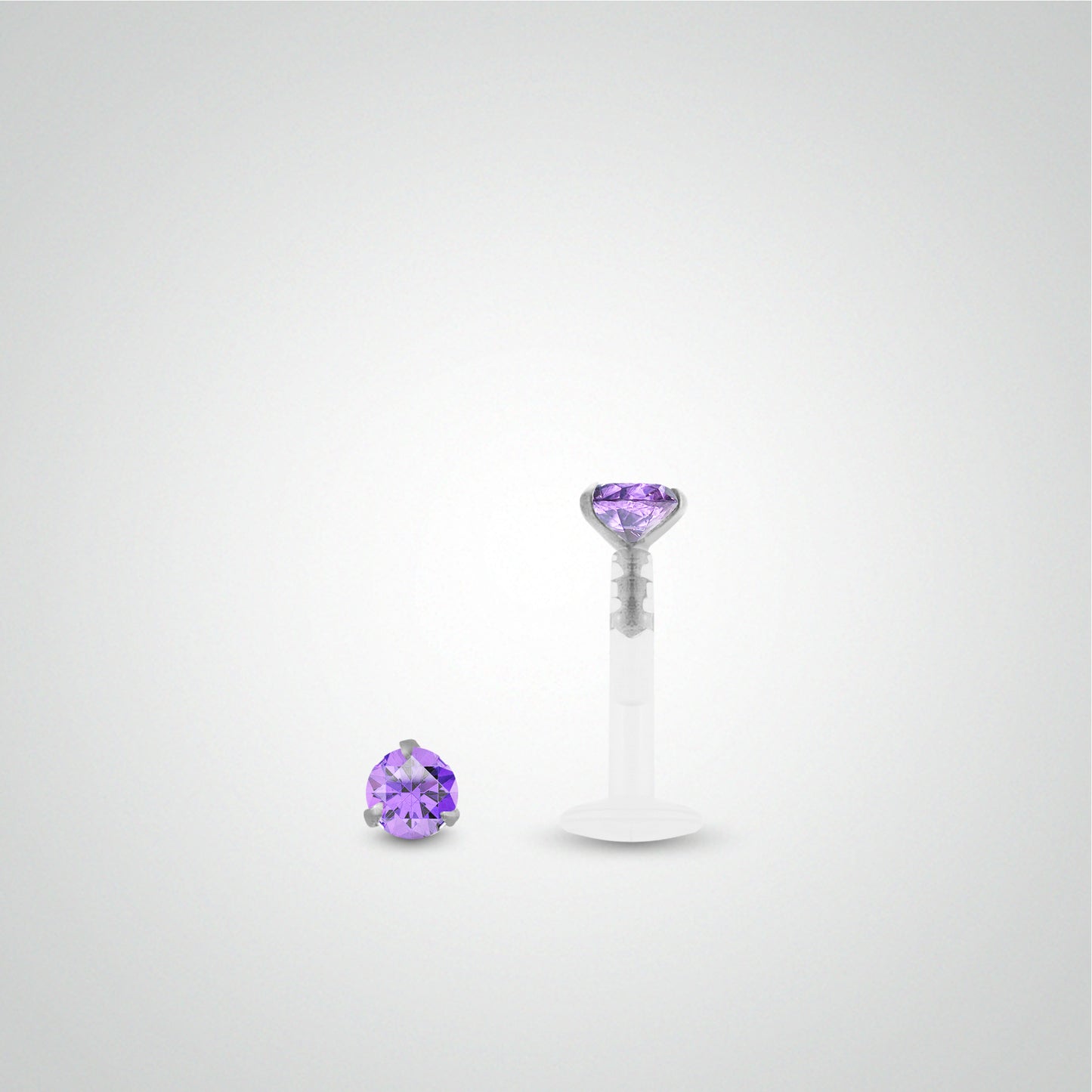 0.05 carat amethyst anti-helix piercing in white gold