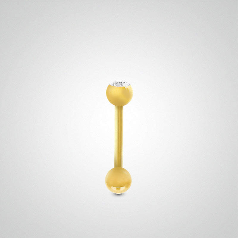 Yellow gold helix piercing with balls and white zircon