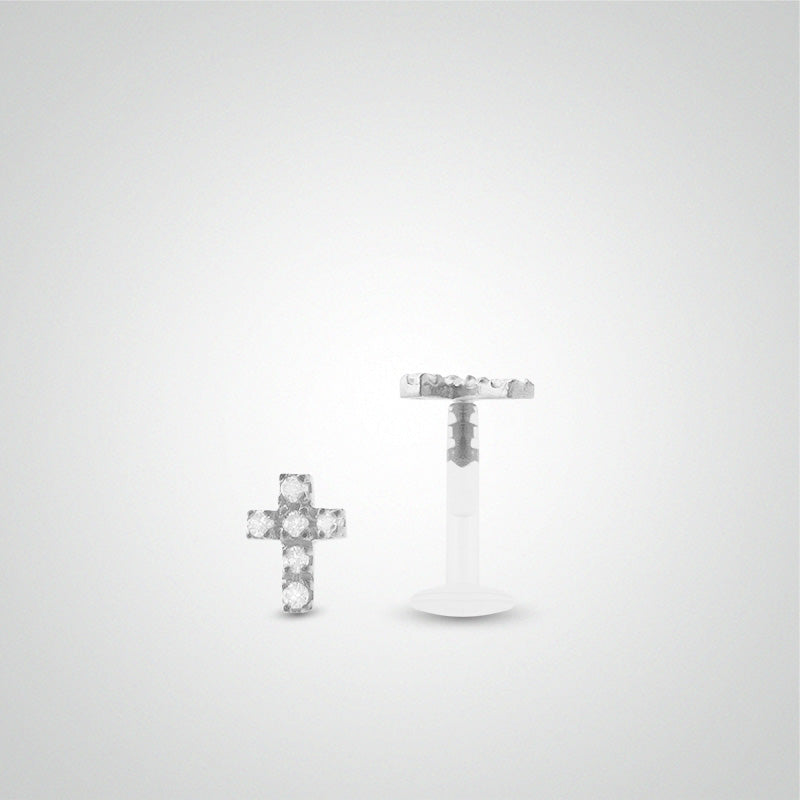 Piercing helix en croix or blanc