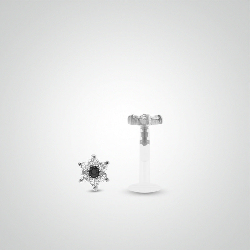 Piercing helix fleur coeur noir en or blanc