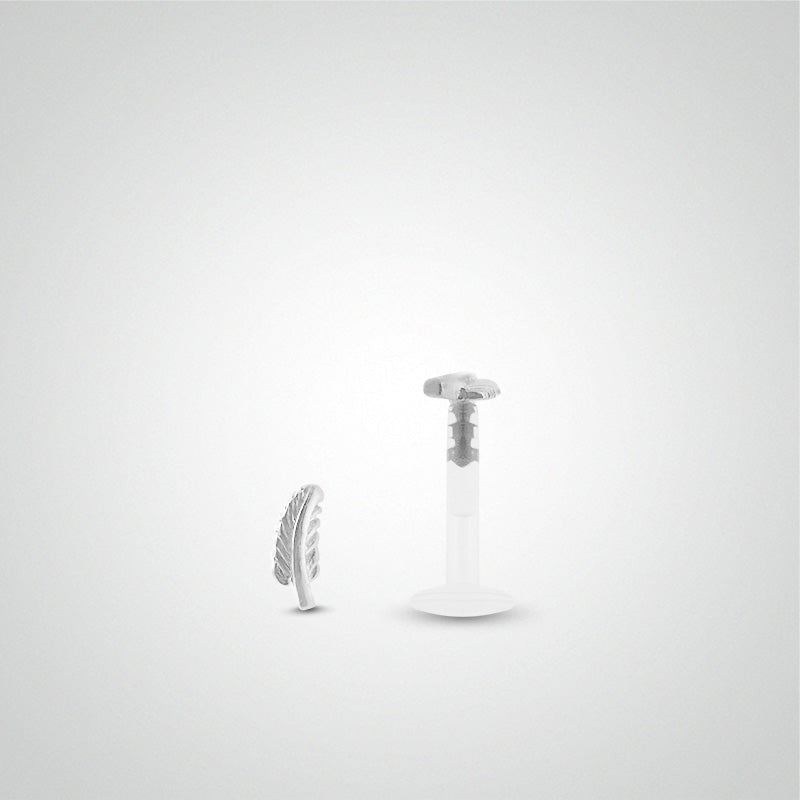 White gold feather helix piercing