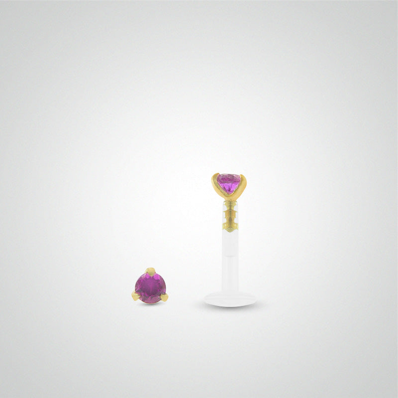 Piercing helix or jaune avec oxyde de zirconium fushia