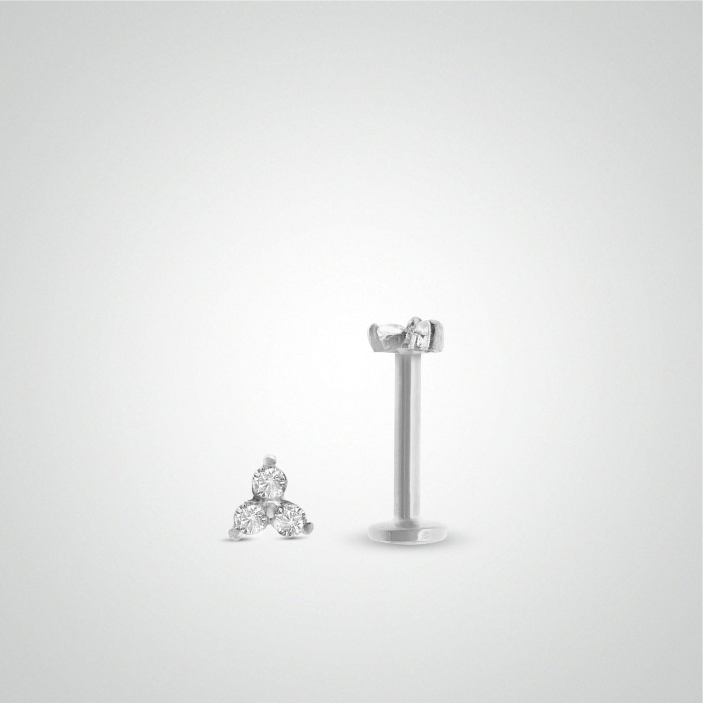 Piercing labret or blanc avec trois zircons