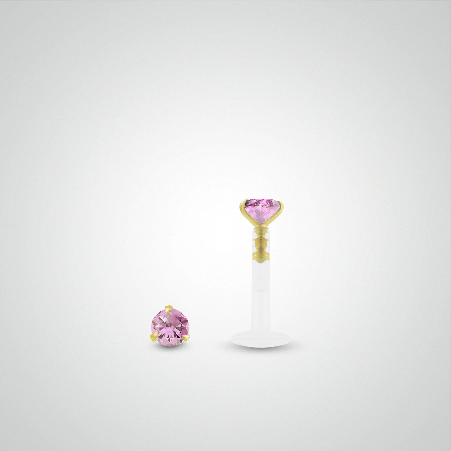 Piercing hélix or jaune avec oxyde de zirconium rose
