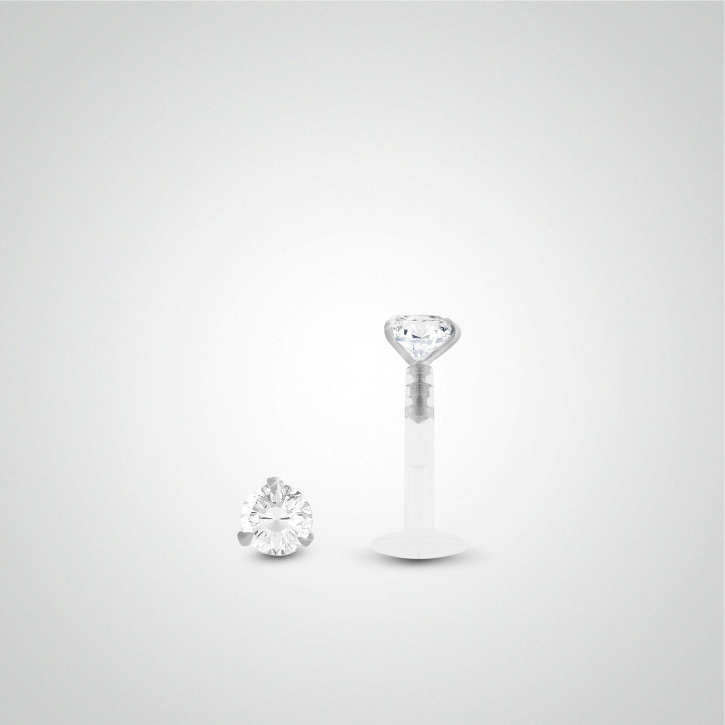 Piercing labret en or blanc 18 carats avec oxyde de zirconium