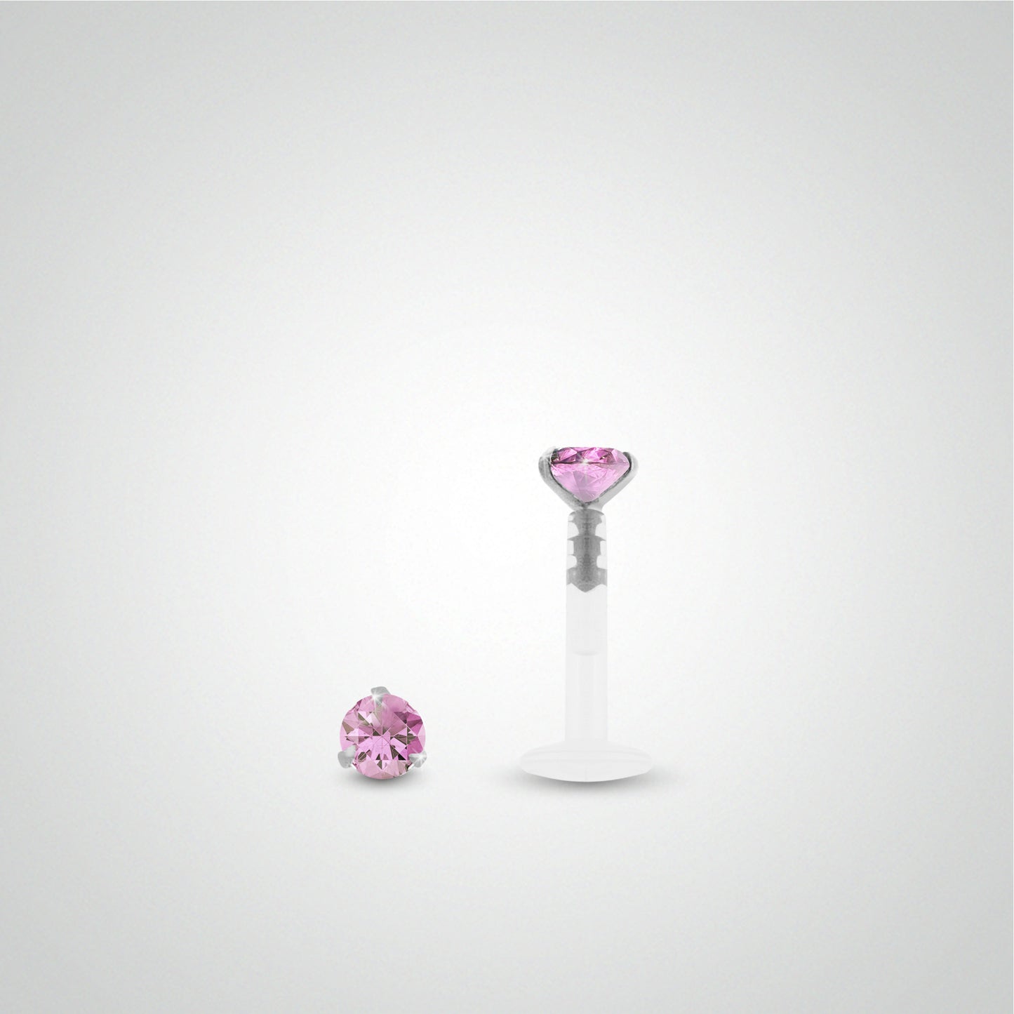 Piercing brillant rose en or blanc et barre en bioplast