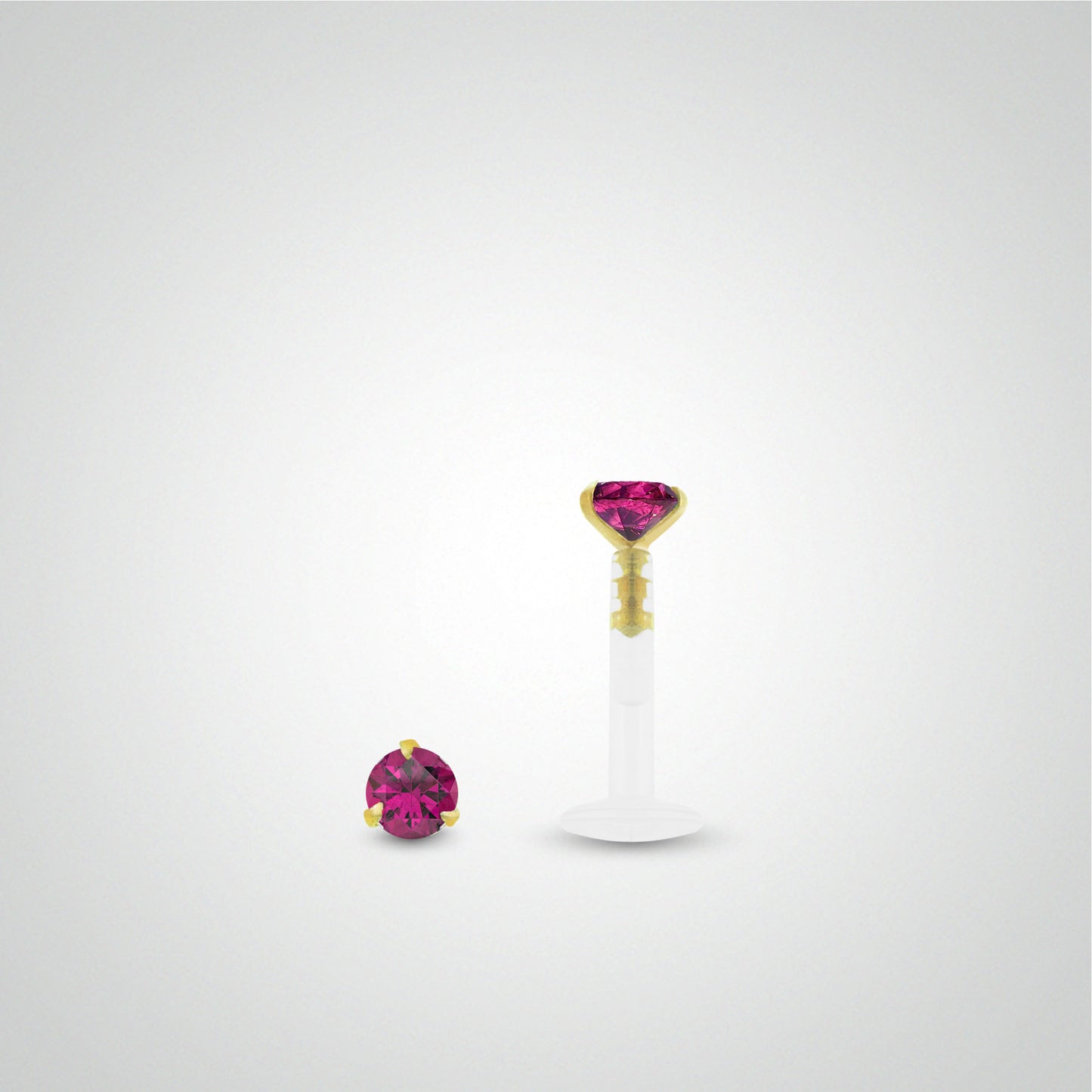 Piercing labret or jaune avec oxyde de zirconium fushia