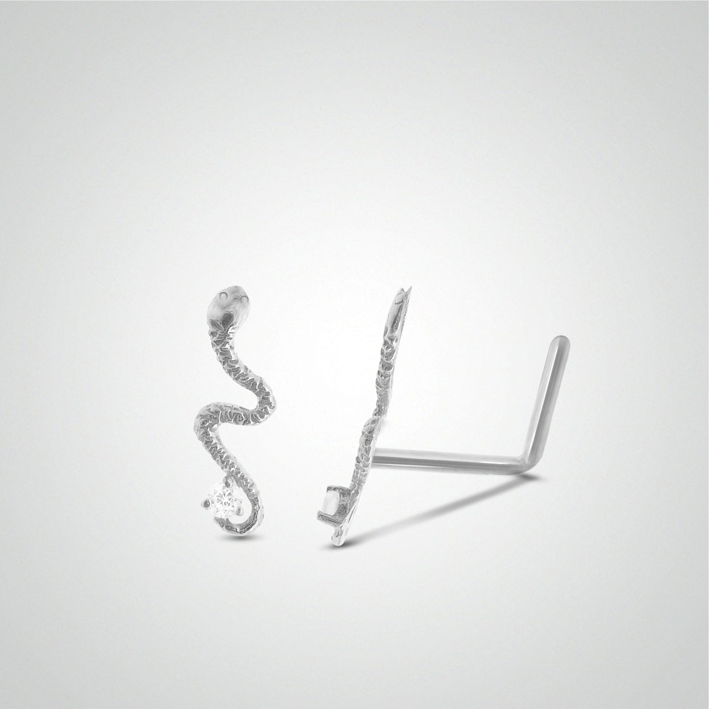 White gold snake nose piercing with diamonds