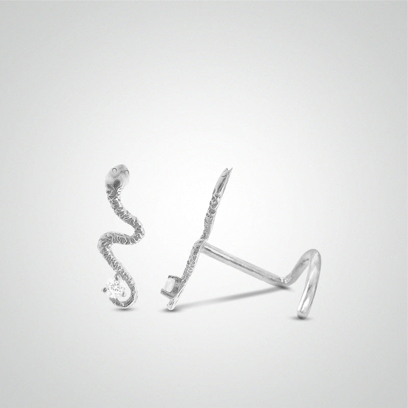 White gold snake nose piercing with diamonds