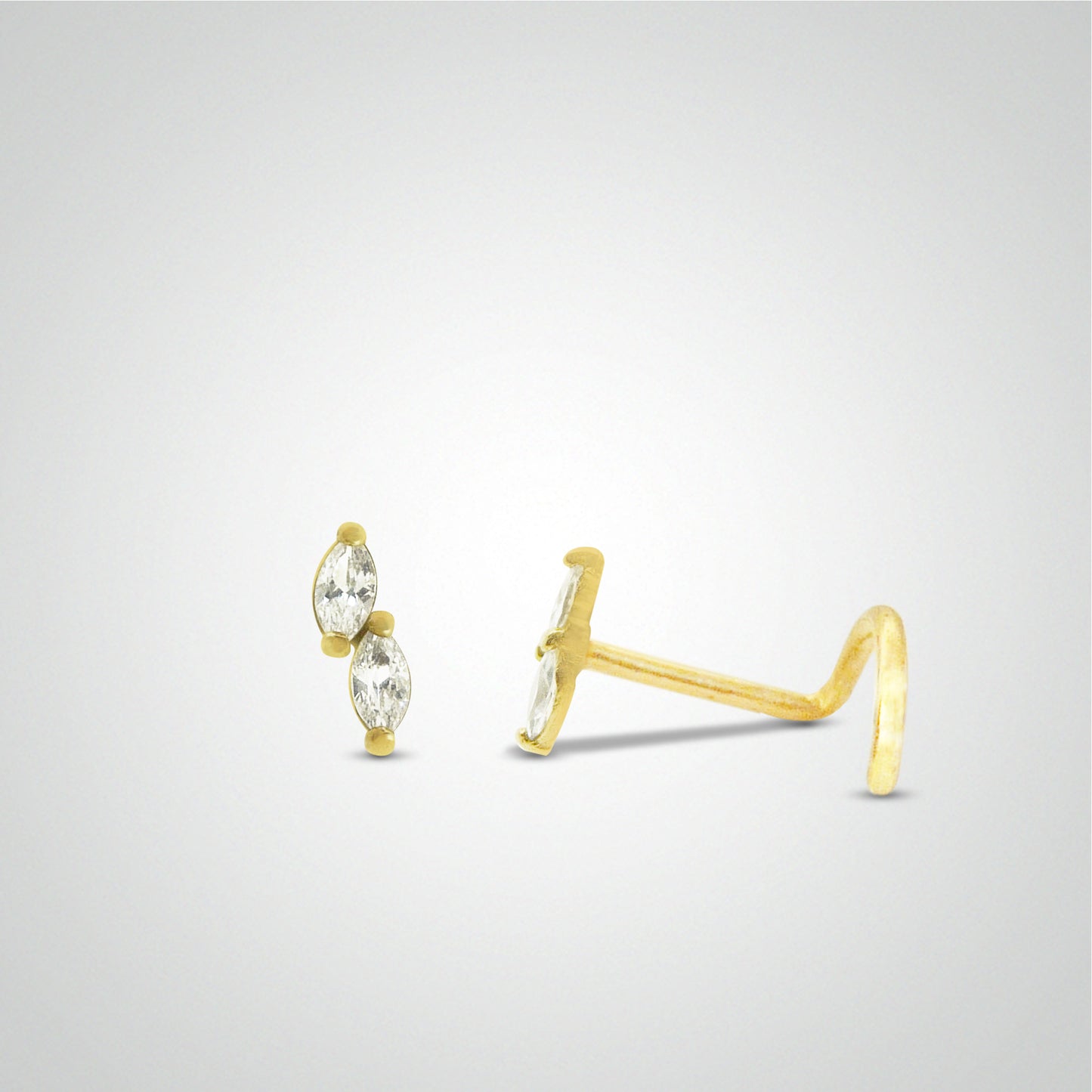 Yellow gold double zircon nose piercing