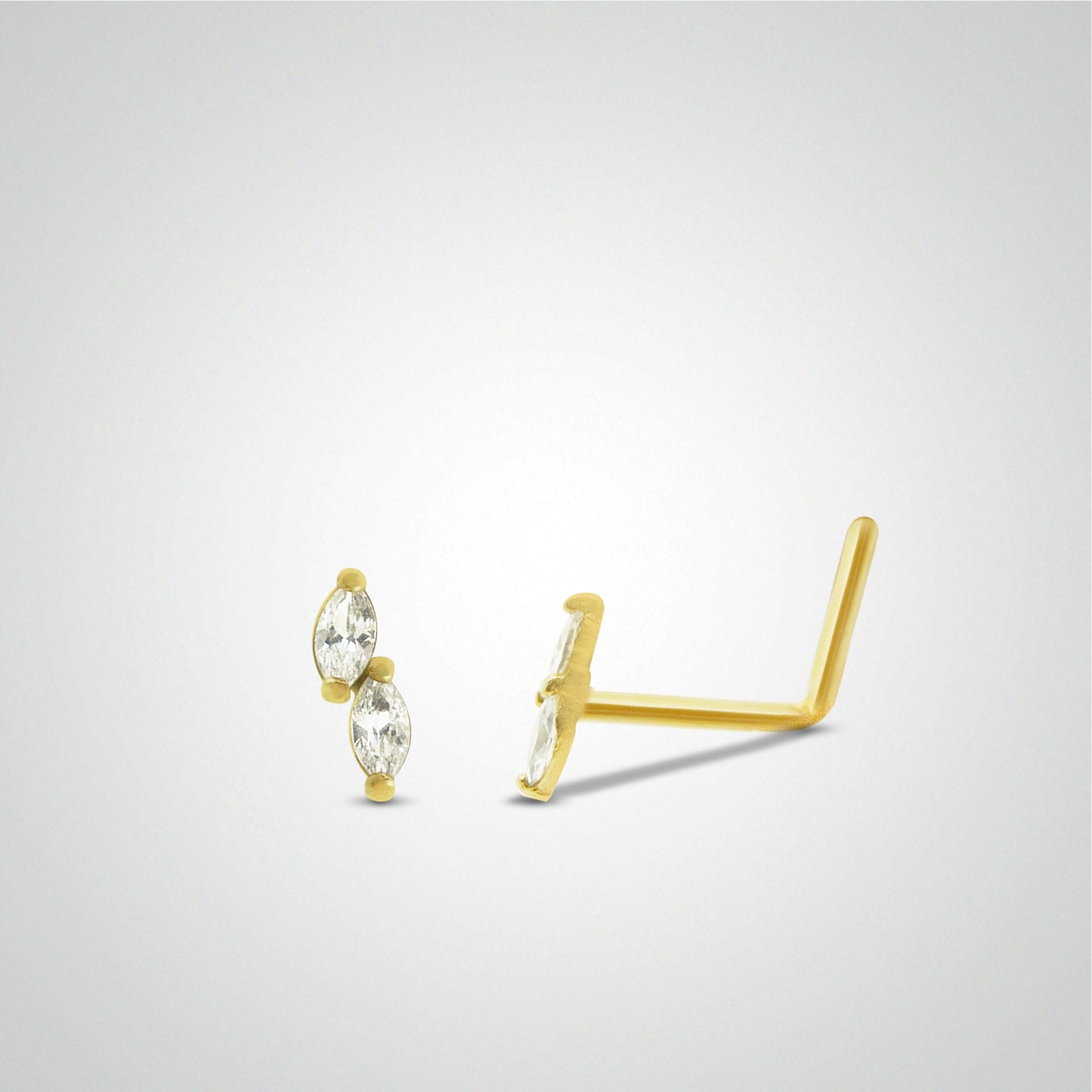 Yellow gold double zircon nose piercing