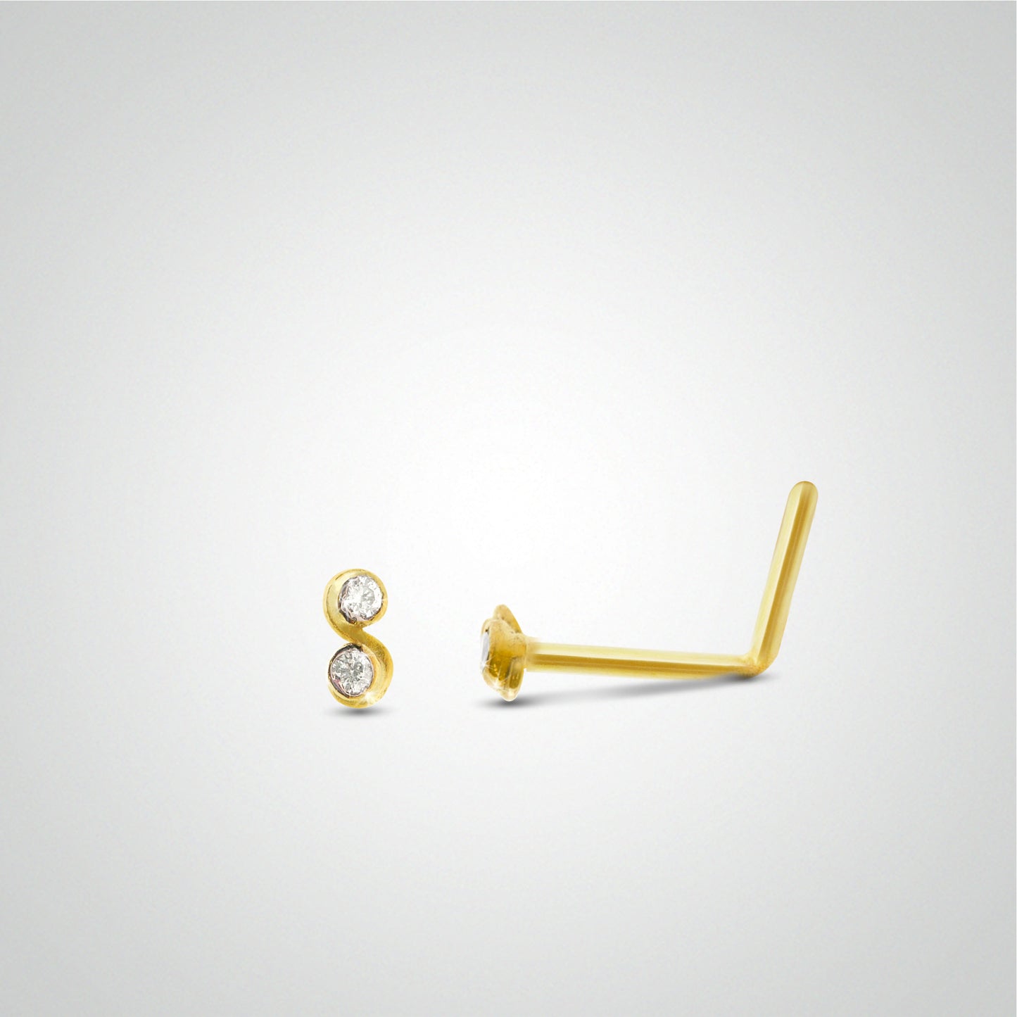 Piercing de nez en or jaune avec double zircon rond