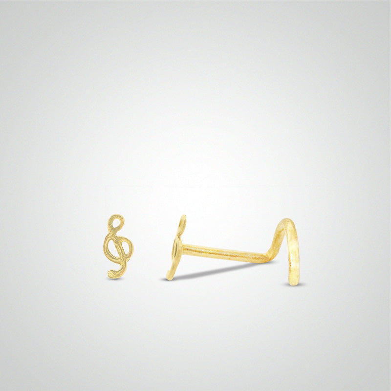 Yellow gold treble clef nose piercing