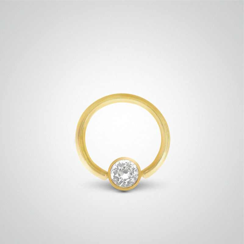Yellow gold navel piercing ring with ball and zirconium oxide (1.6mm)