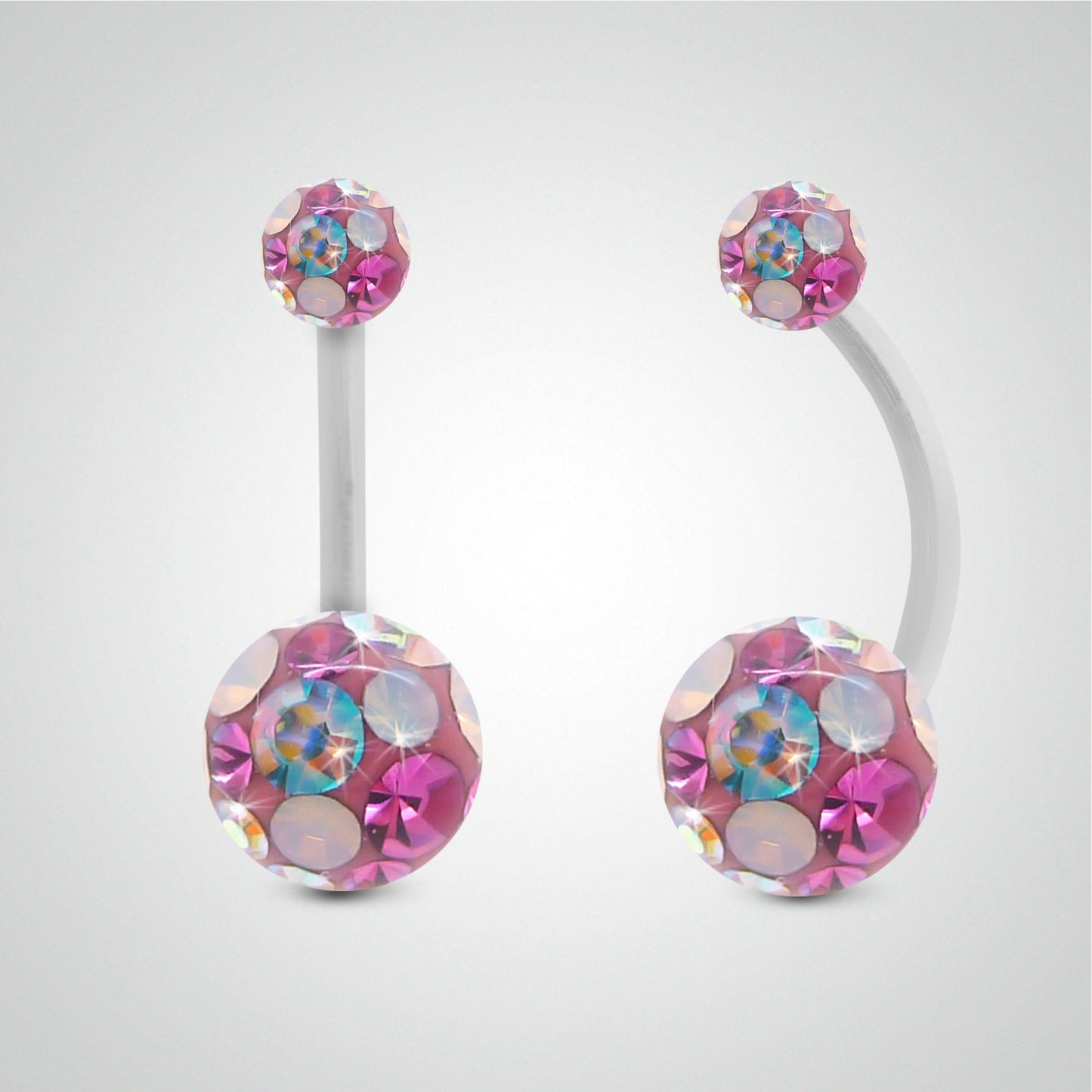 Piercing de nombril en or blanc et cristal de Swarovski multicolore (petit modèle)