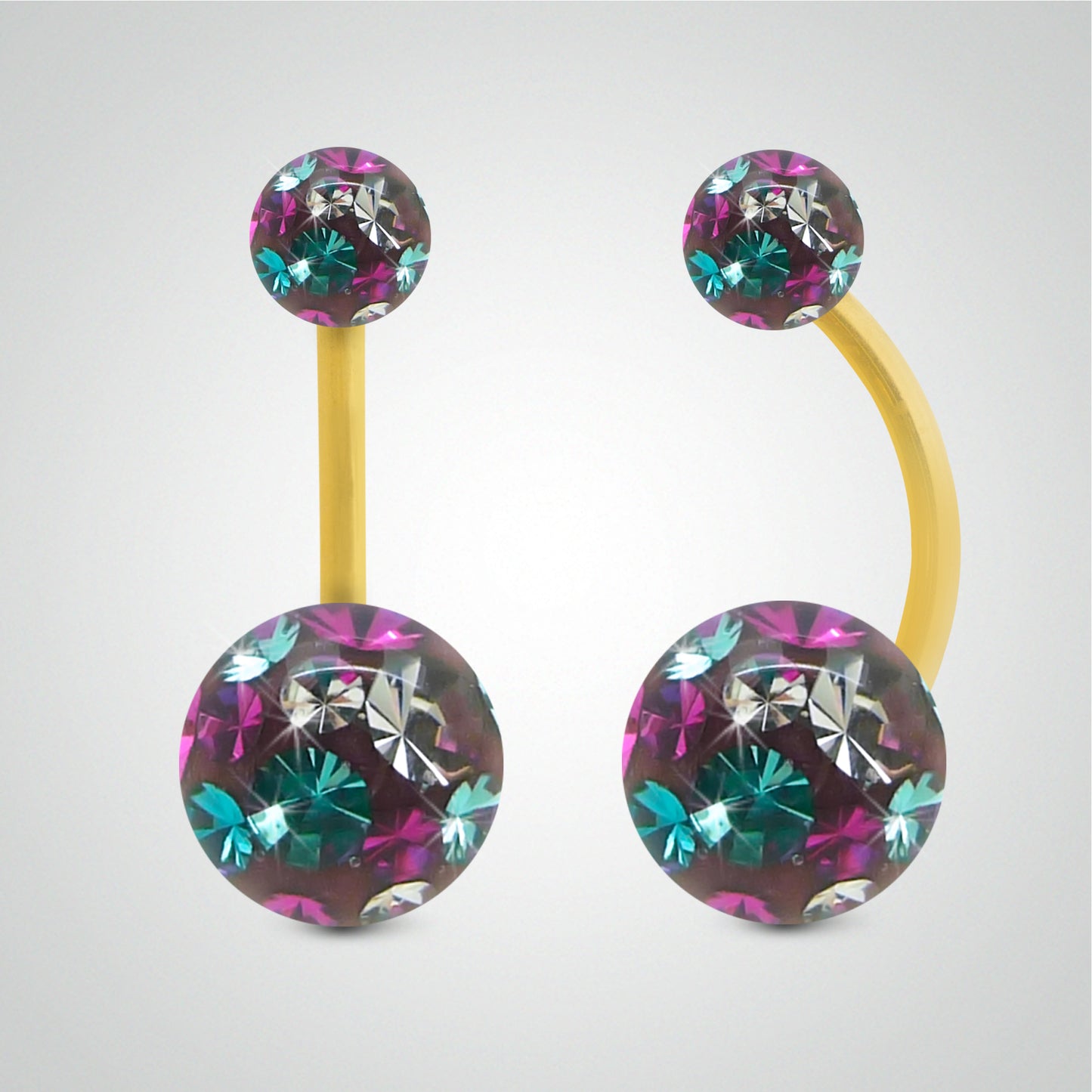 Piercing de nombril en or jaune et cristal de Swarovski multicolore (grand modèle)