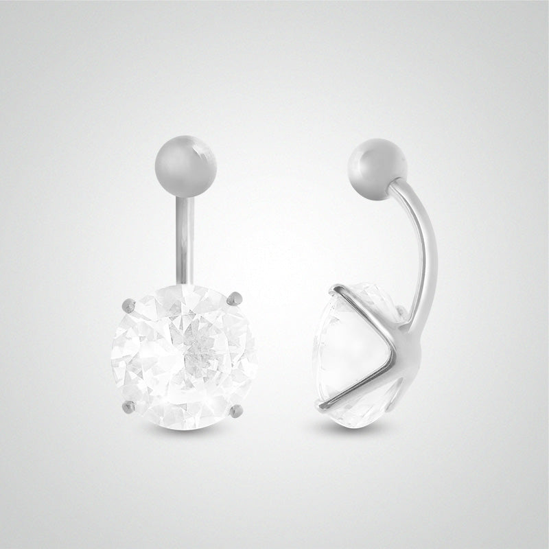 White gold navel piercing with round zirconium oxide (12mm)