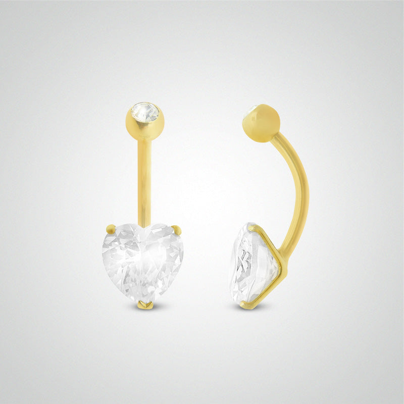 Yellow gold navel piercing with zirconium oxide heart 6mm