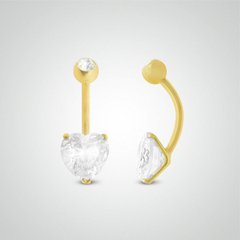 Yellow gold navel piercing with zirconium oxide heart 6mm