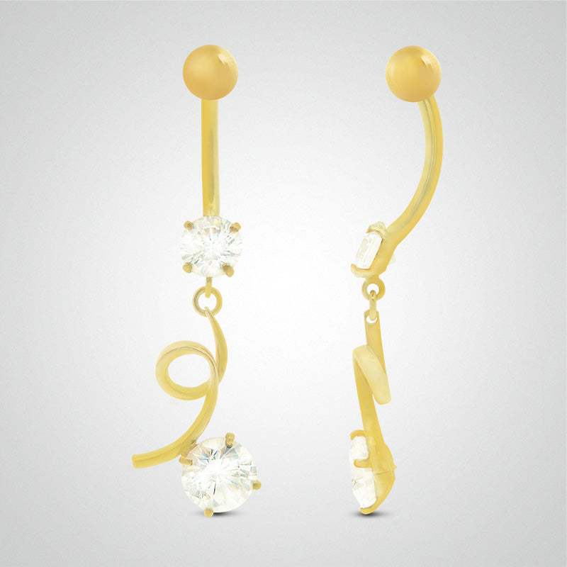 Piercing de nombril en or jaune pendentif avec zircons