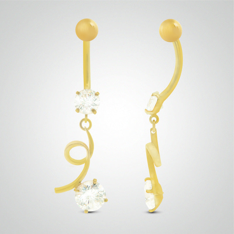Yellow gold navel piercing pendant with zircons