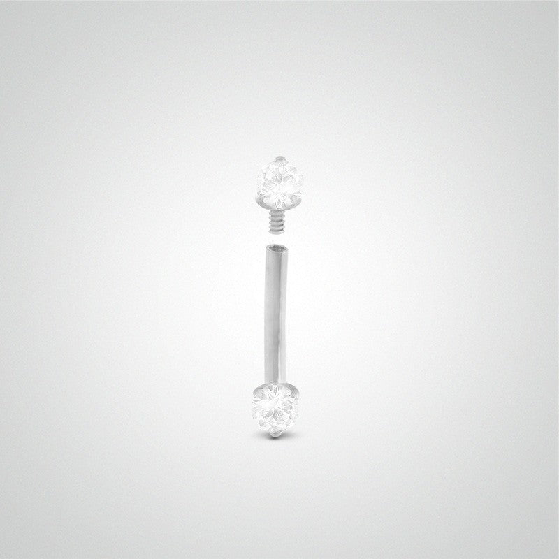 Piercing daith et rook or blanc avec deux zircons 2mm