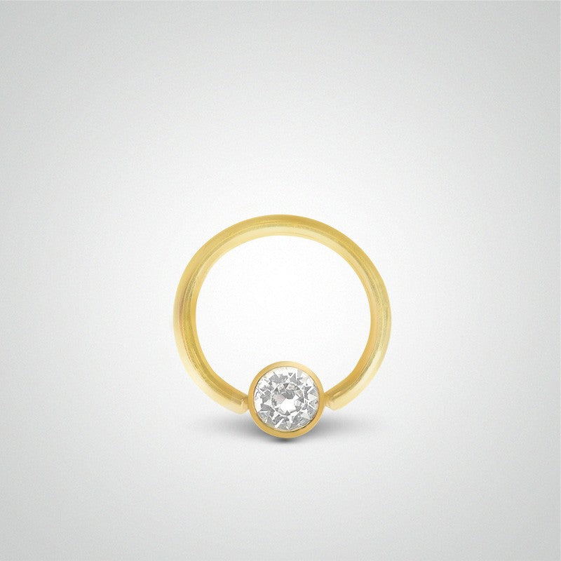 Anneau or jaune pour rook/daith avec boule et oxyde de zirconium (1,2mm)