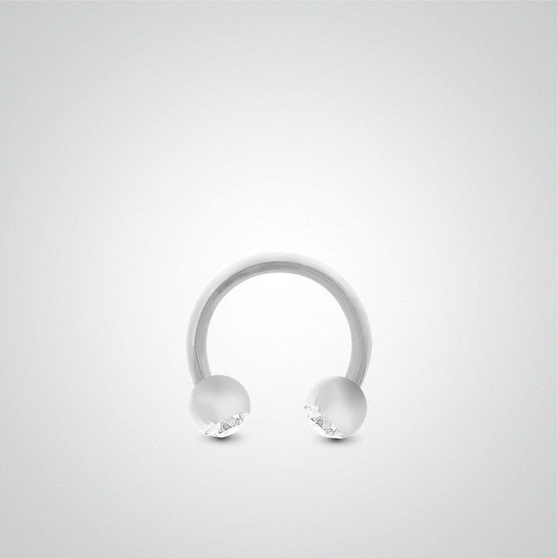 Piercing rook et daith en or blanc : fer à cheval avec boules et zircon (1,2mm)
