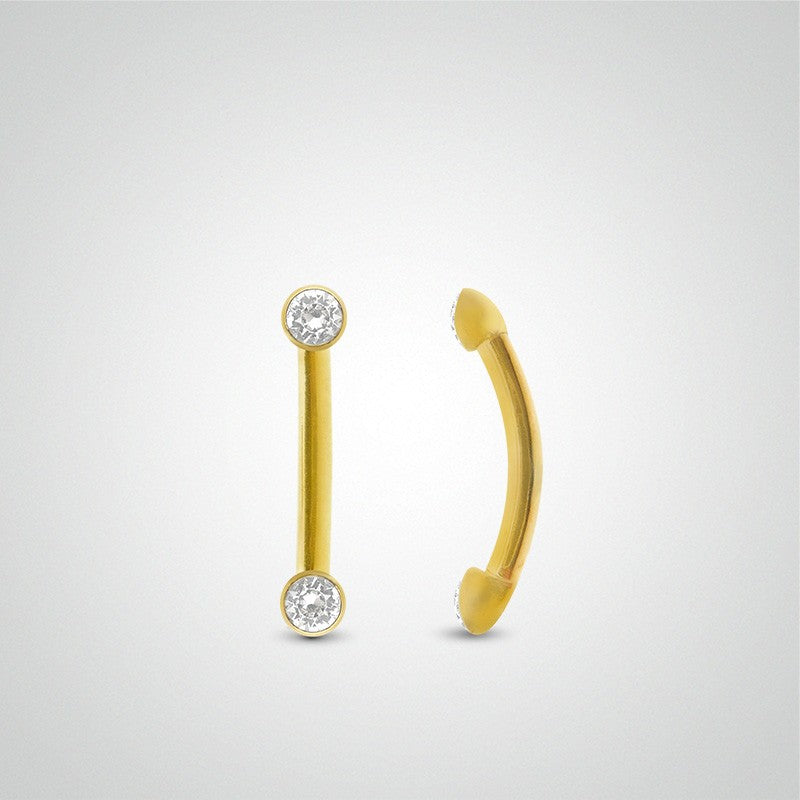 Piercing rook et daith or jaune avec deux zircons sertis