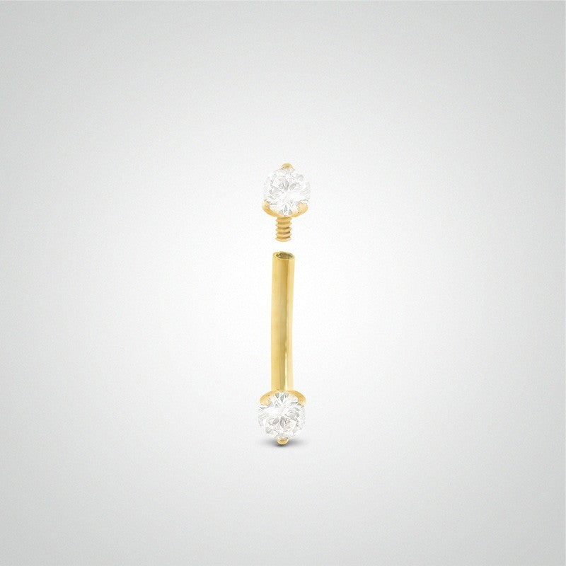 0.05 carat diamond daith and rook piercing in yellow gold