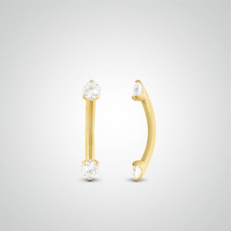 Piercing daith et rook or jaune avec deux zircons 2mm