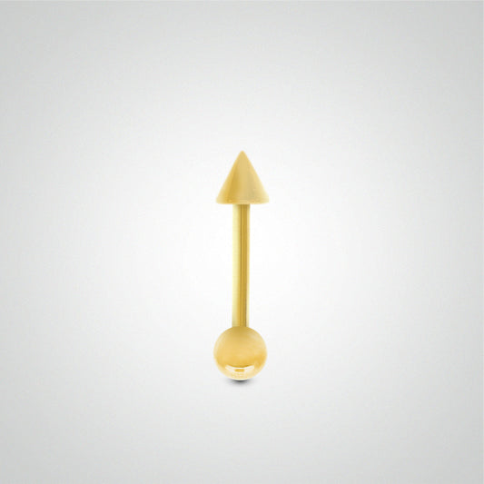 Piercing téton barre droite en or jaune avec boule et pic (1,2mm)