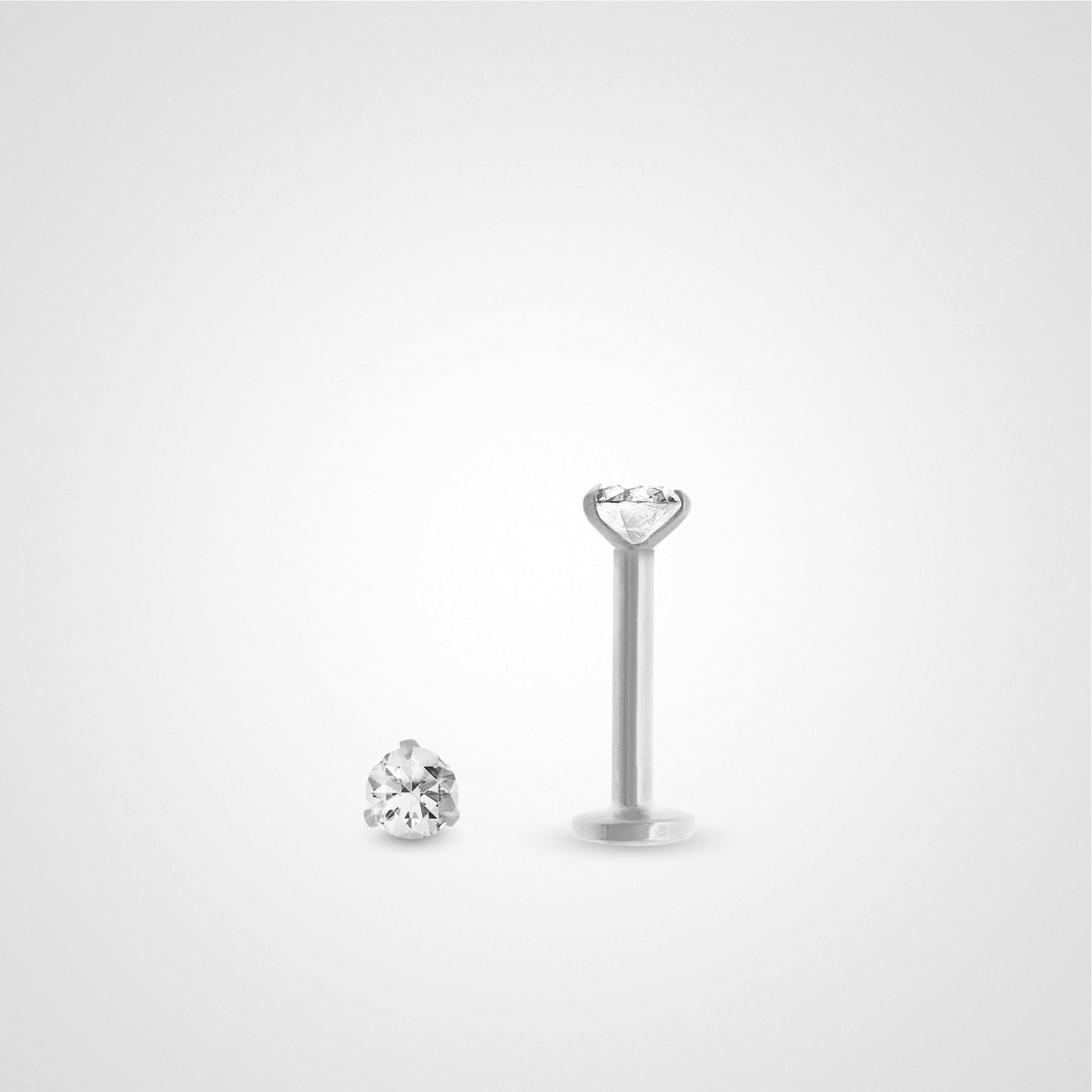 Piercing de tragus or blanc avec diamant 0,03 carats (vissable)