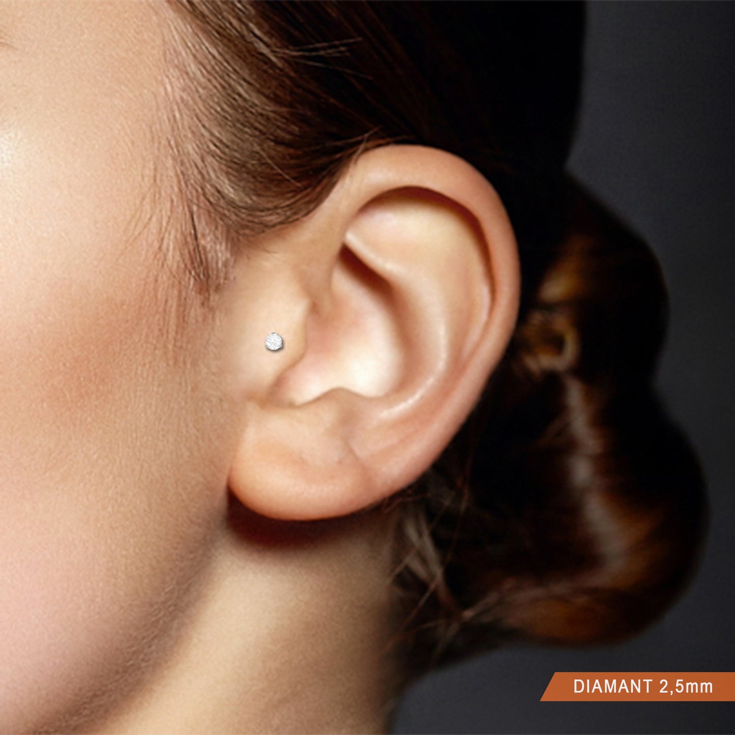 Piercing de tragus or blanc avec diamant 0,05 carats (vissable)