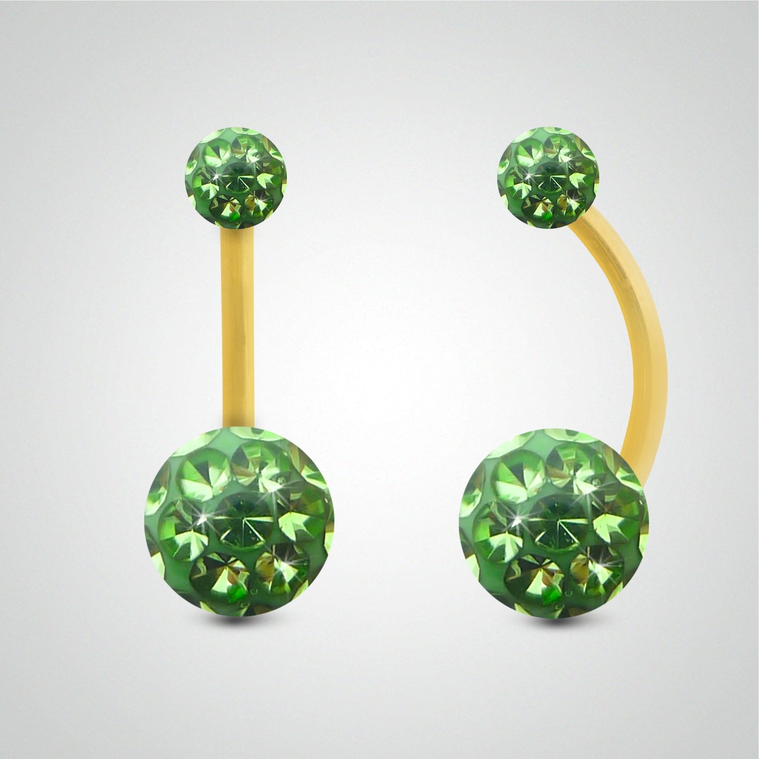 Piercing nombril en or jaune ou blanc 18 carats  avec boule en cristal de Swarovski