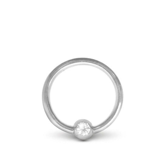 Piercing intime anneau en or blanc 18 carats avec boule et zircon – 1,6 mm