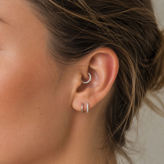 Anneau Clicker Daith Rook Or Blanc 18 Carats Oxyde de Zirconium Premium