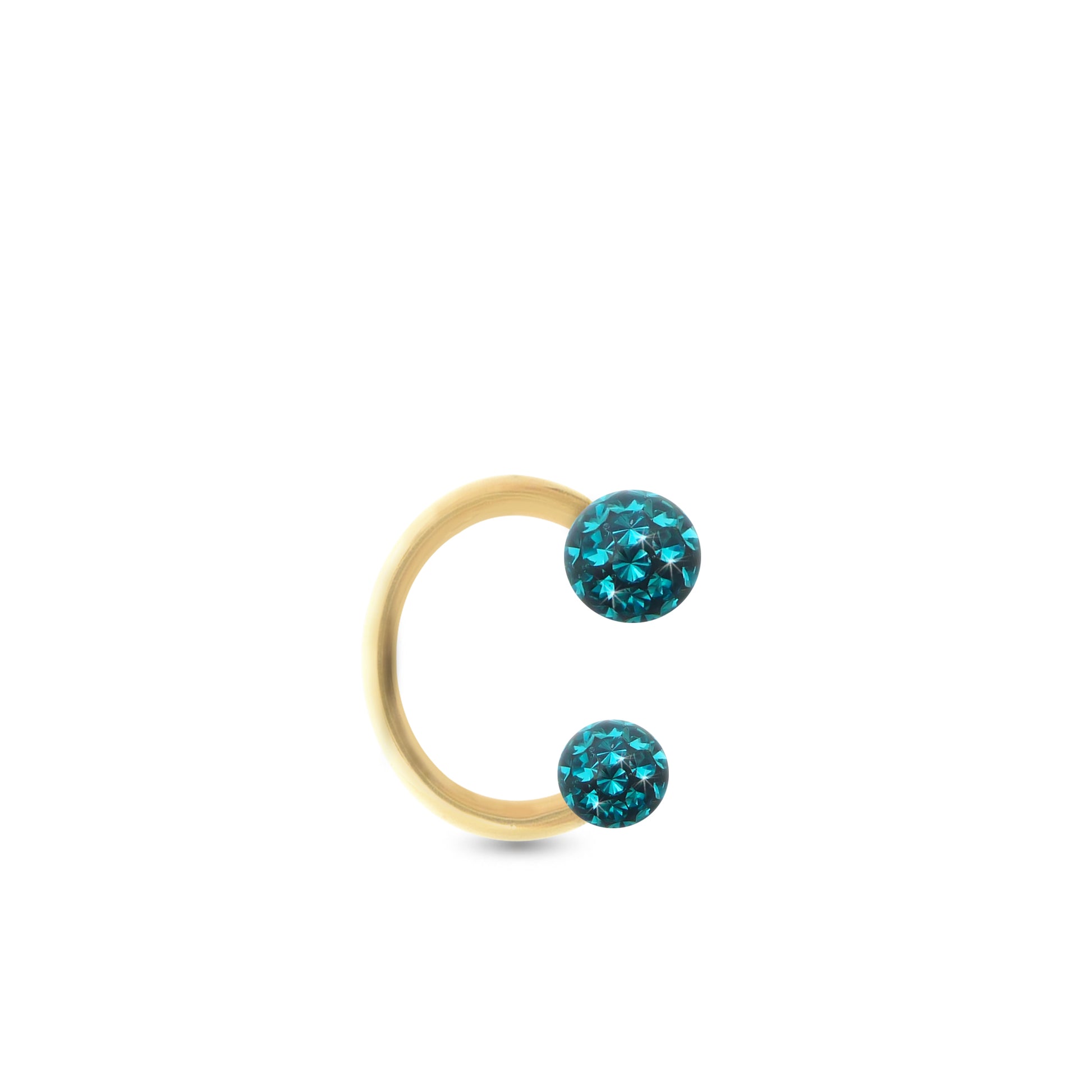 Boucle d'oreille or jaune 18K fer à cheval Cristal Premium turquoise