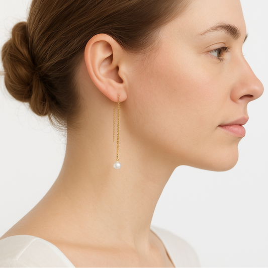 Boucle d'oreille pendante avec perle de culture
